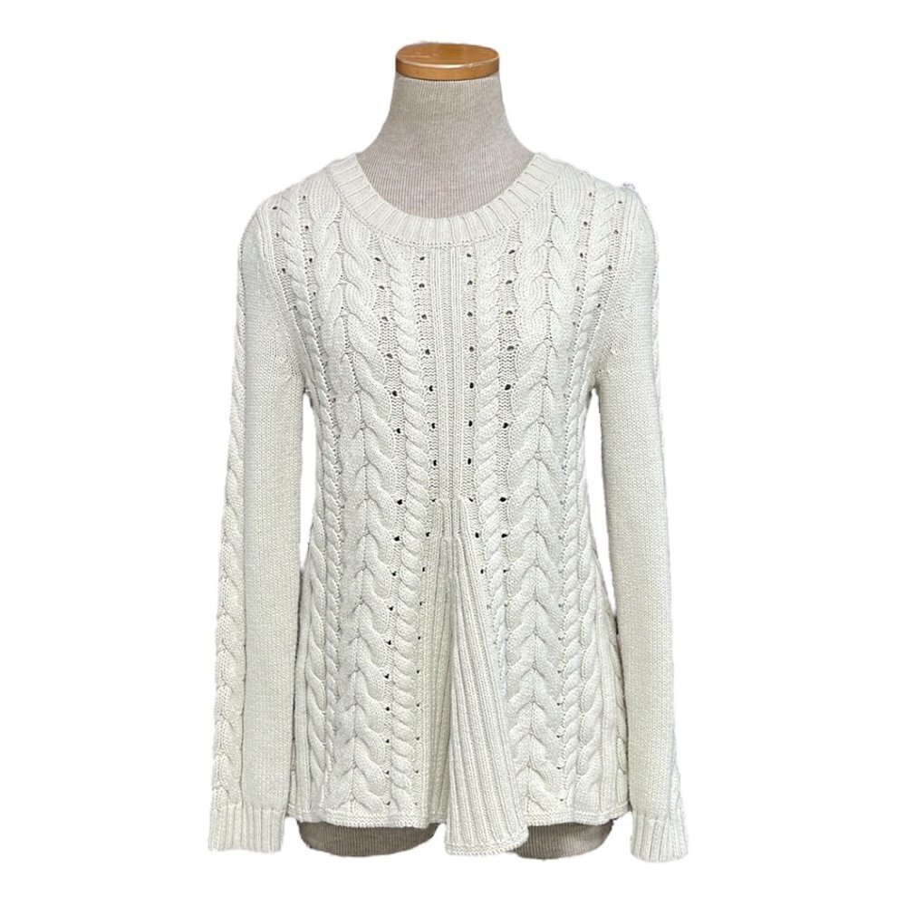 CAbi Lace Up Cable Knit Sweater #3157 Cream Size Small